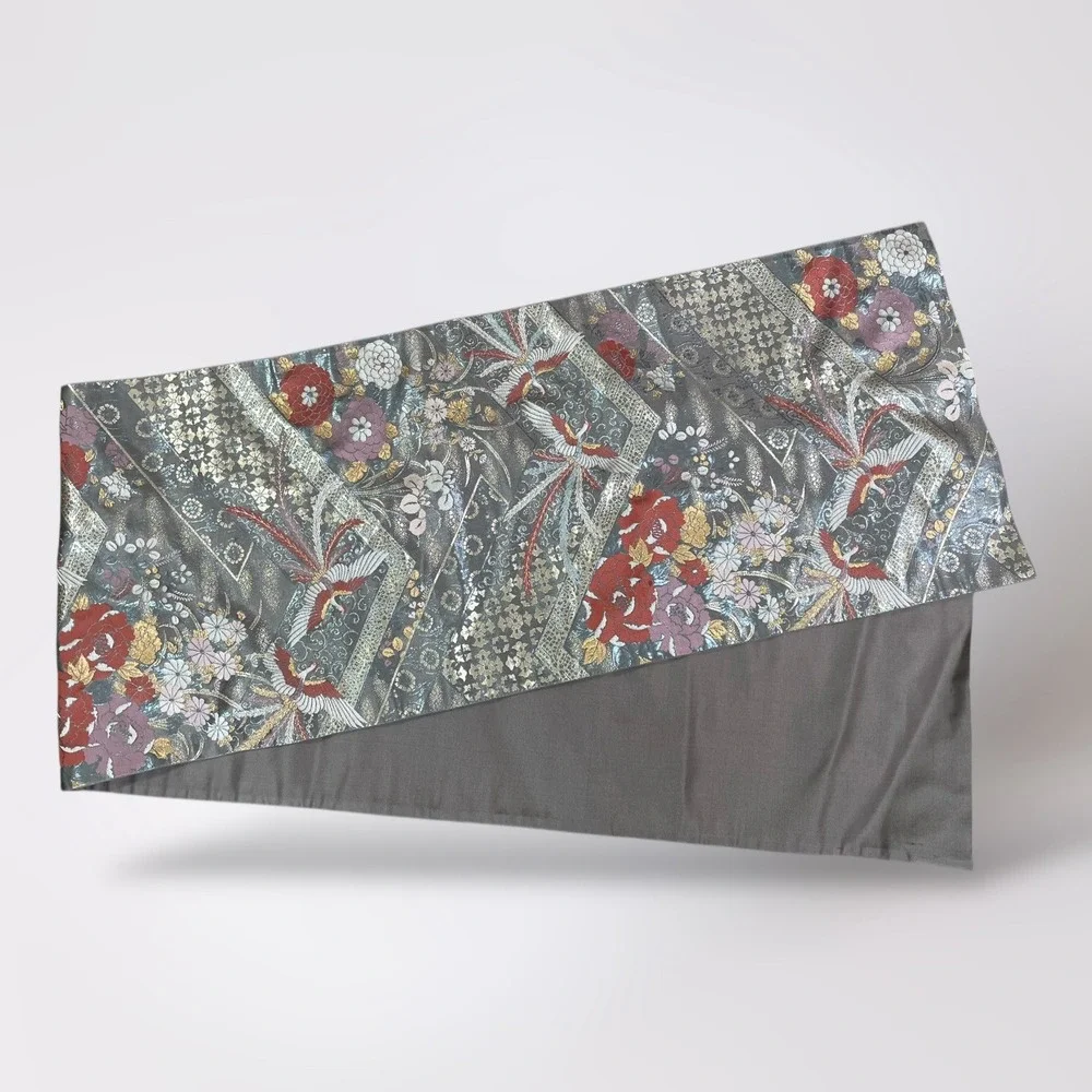 Gray Floral‎ Phoenix Bird Table Runner 58 in Asian Japanese Decor